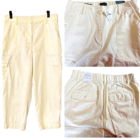 NWT Talbots SuperSoft Cargo Pants Linen Blend High Waist Crop Yellow Women’s 6 - Picture 11 of 12